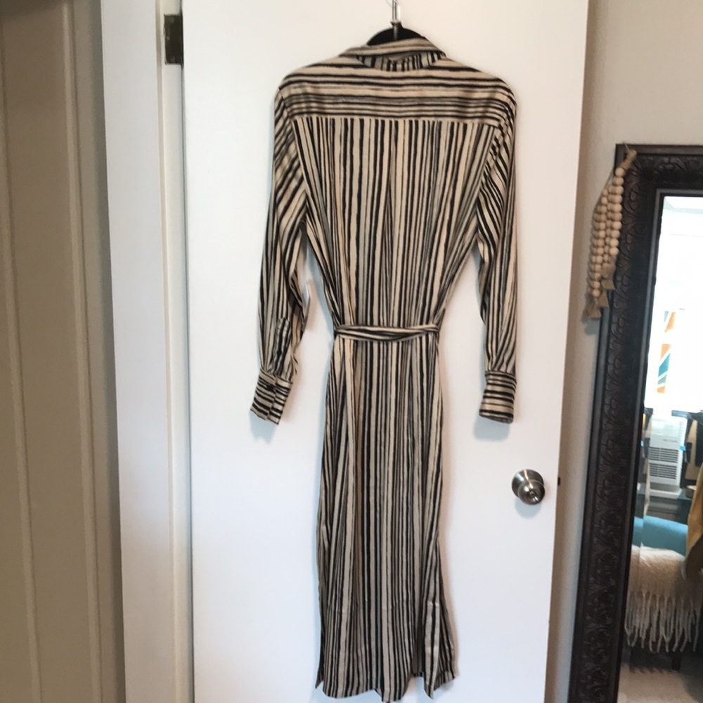 Worthington Women's 16 Shirt Dress Black Tan Satin Stripe Belted Midi - Picture 6 of 7